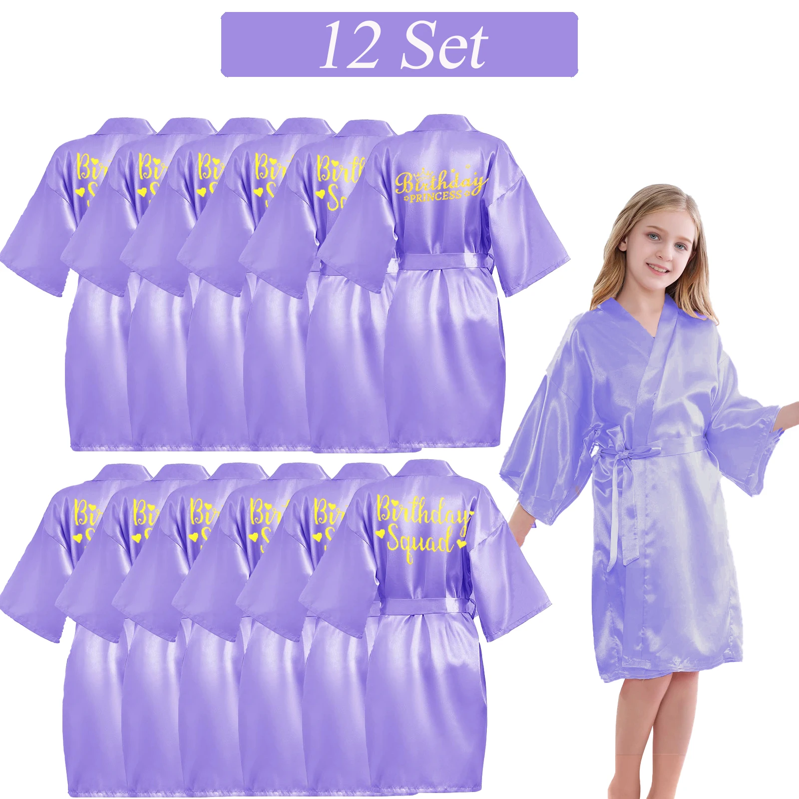 5084 36 Pcs Spa Party Supplies for Girls 12 Kimono Robe V Neck Bathrobe 12 6-18 Sets Spa Party Robes Spa Kimono Satin Robe Slumber  main image 3