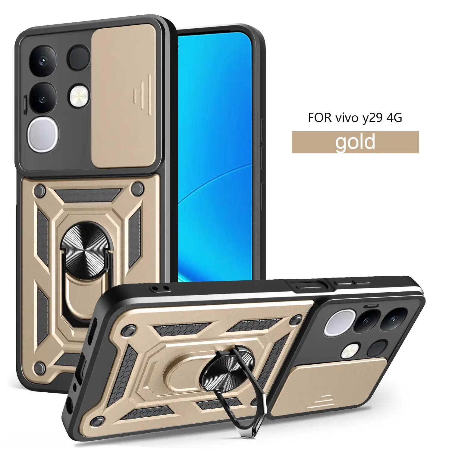 Чехол для vivo Y29 4G Slide Camera Protect Stand Phone Shell Funda для Y29s 5G Y28 Cover