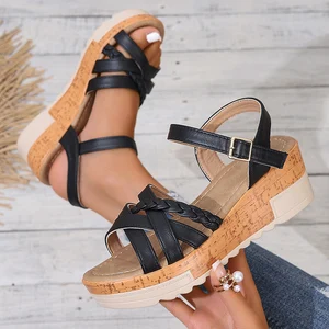 Geflochtene Kamelsandalen für Frauen, Knöchelgurt, dicke Plattformsandalen, dicke Sohle, Strand, Sommer, 2024 12 Hauptverkaufskamelschuhe - №6