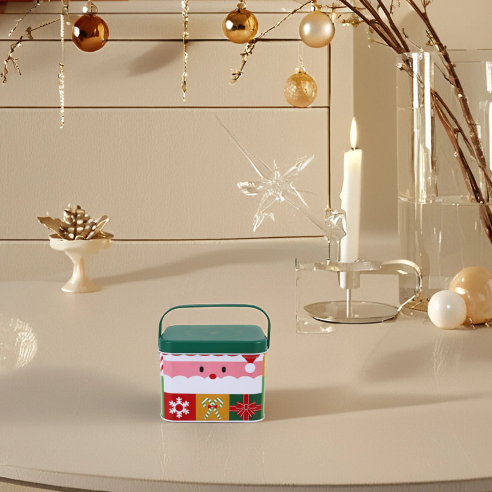

Christmas Tin Cookie Snack Jar Lid Metal Biscuit Container Decorative Storage Candy Tinplate Box Countertop Organize