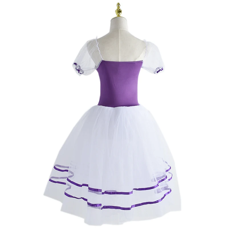 New Romantic Tutu Giselle Ballet Costumes Girls Child Velet Long Tulle Dress Skate Ballerina Dress Puff Sleeve Chorus Dress