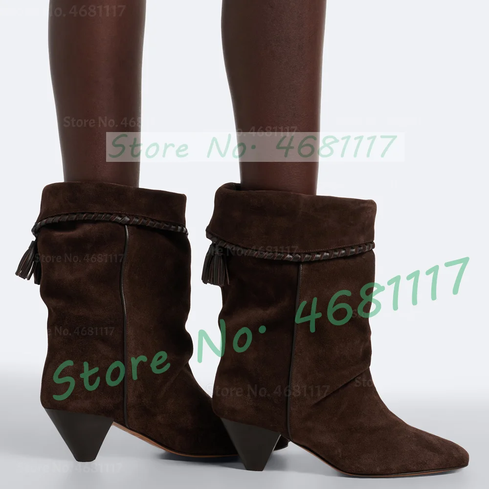 갈색 스웨이드 소재의 뾰족한 앞코와 플리츠 디테일이 돋 - Women'S Shoes Trendy 리뷰 및 가격