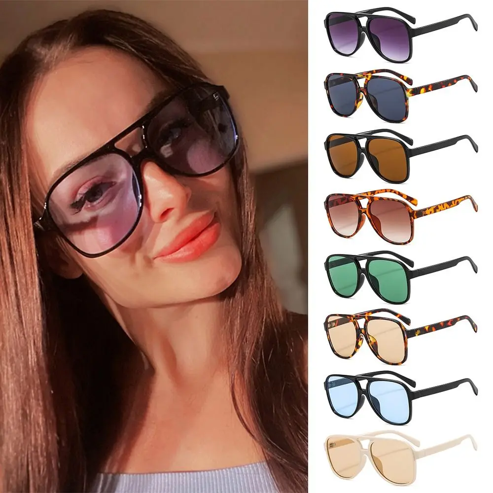 Vintage Double Bridge Oversized Pilot Sunglasses UV400 Protection Classic Big Shades Yellow Driving Eyewear for Women & Men