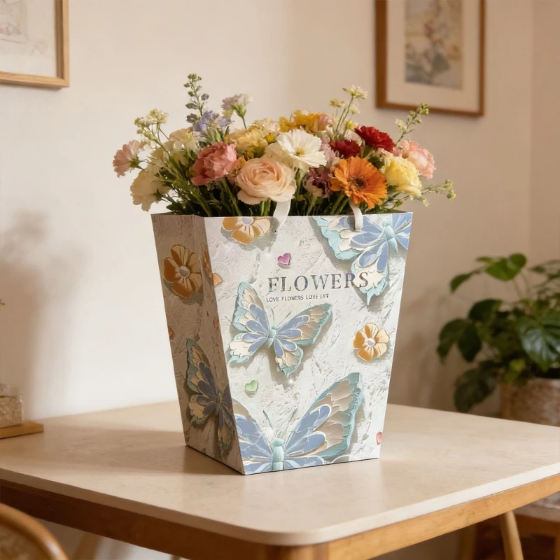 birthday-celebration-gift-box-packaging-bag-trapezoidal-butterfly-flower-oil-painting-pattern-graduation-thanksgiving-gift-bag