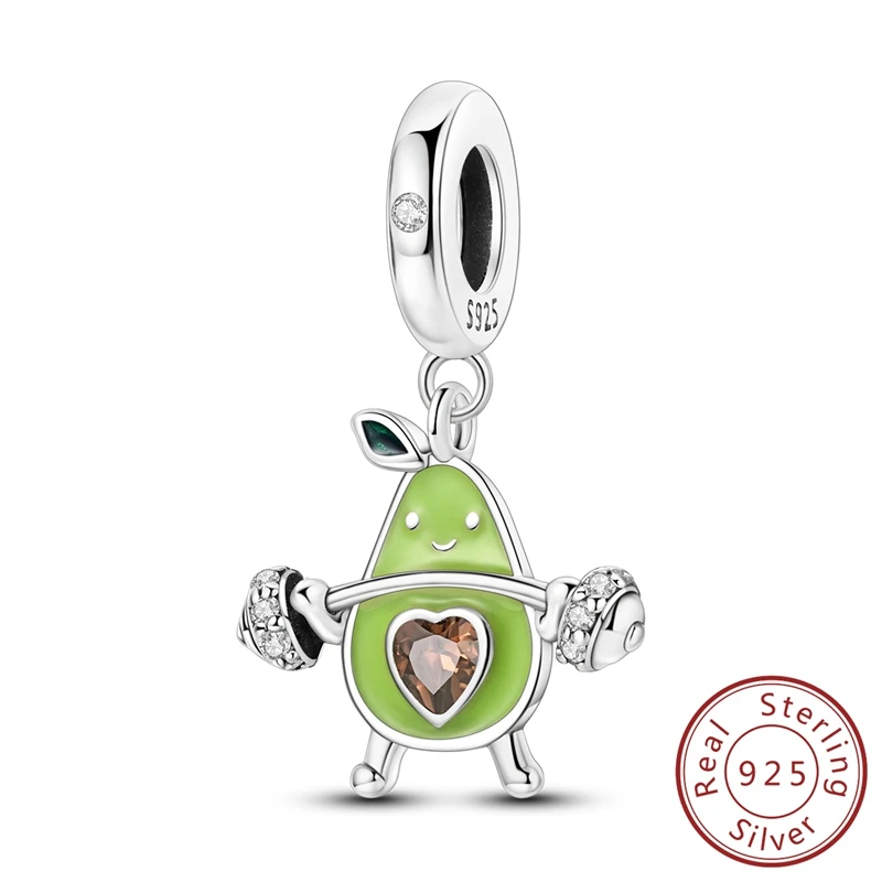 

100% Sterling Silver Cute Green Fruit Fitness Avocado Dangle Charm Fits Pandora Bracelet & Necklace For Kids Jewelry Pendant