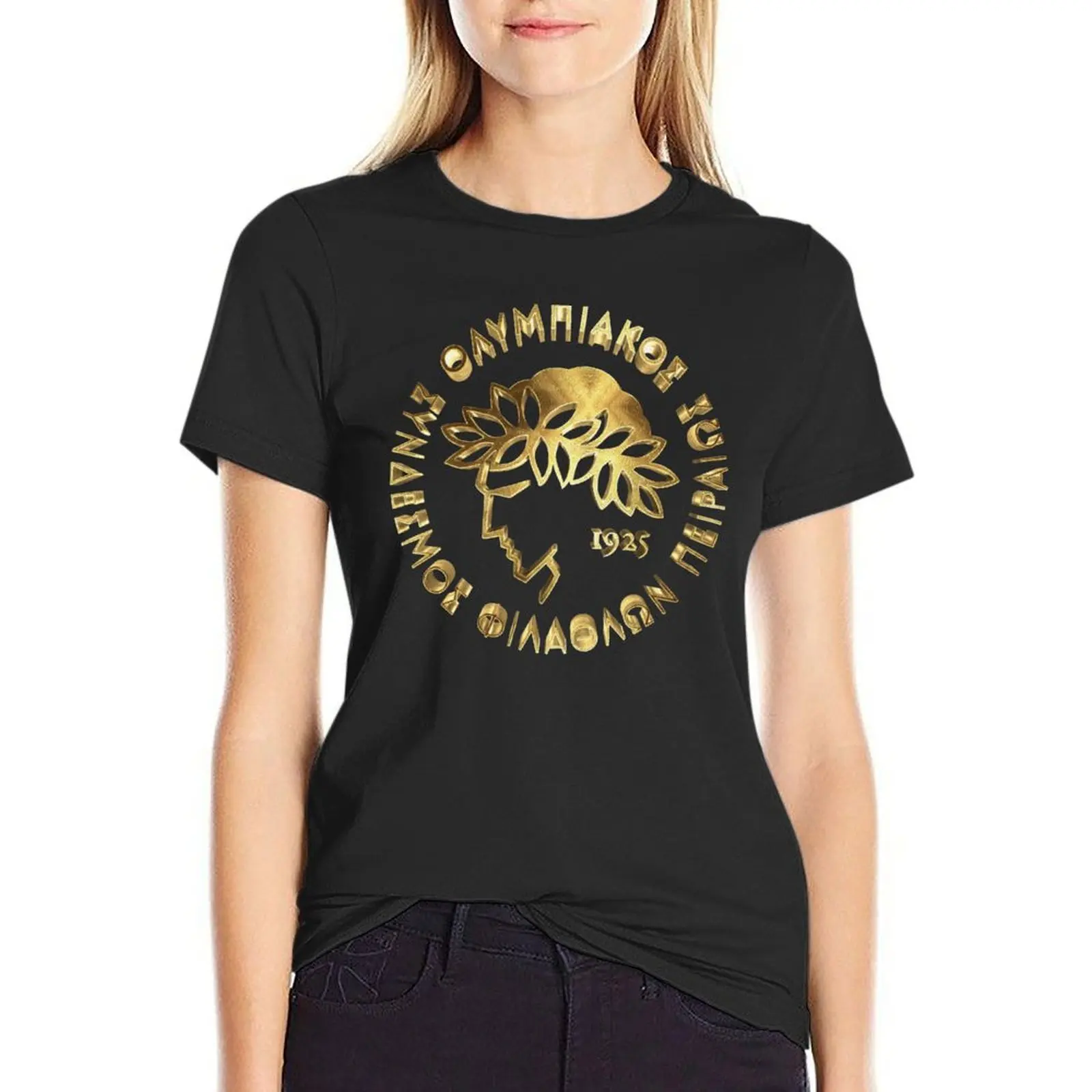 

Gold Version of Greek Football Pride Olympiacos Piraeus T-Shirt Aesthetic clothing animal prinfor cute tops Women tops