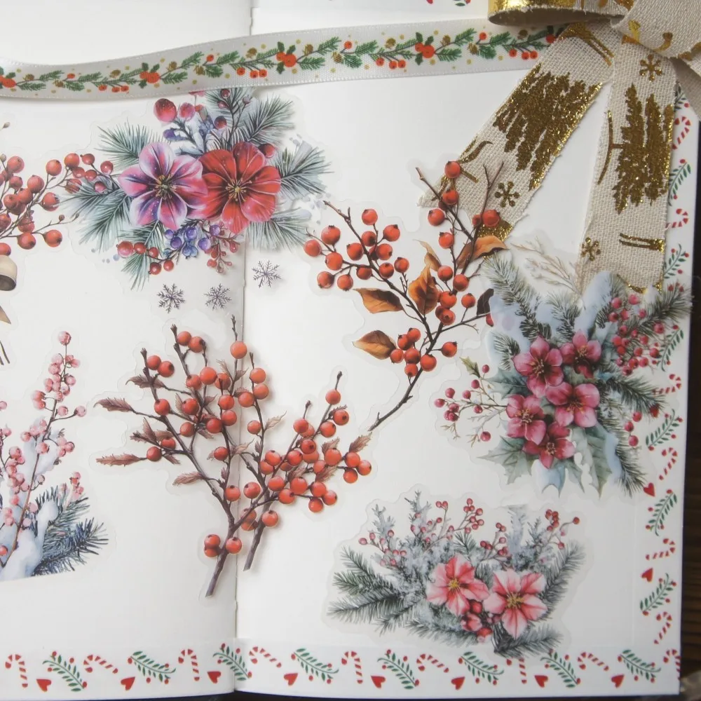 

18pcs Winter Christmas Pine Branches Cones Style PVC Sticker Scrapbooking DIY Gift Packing Label Decoration Tag