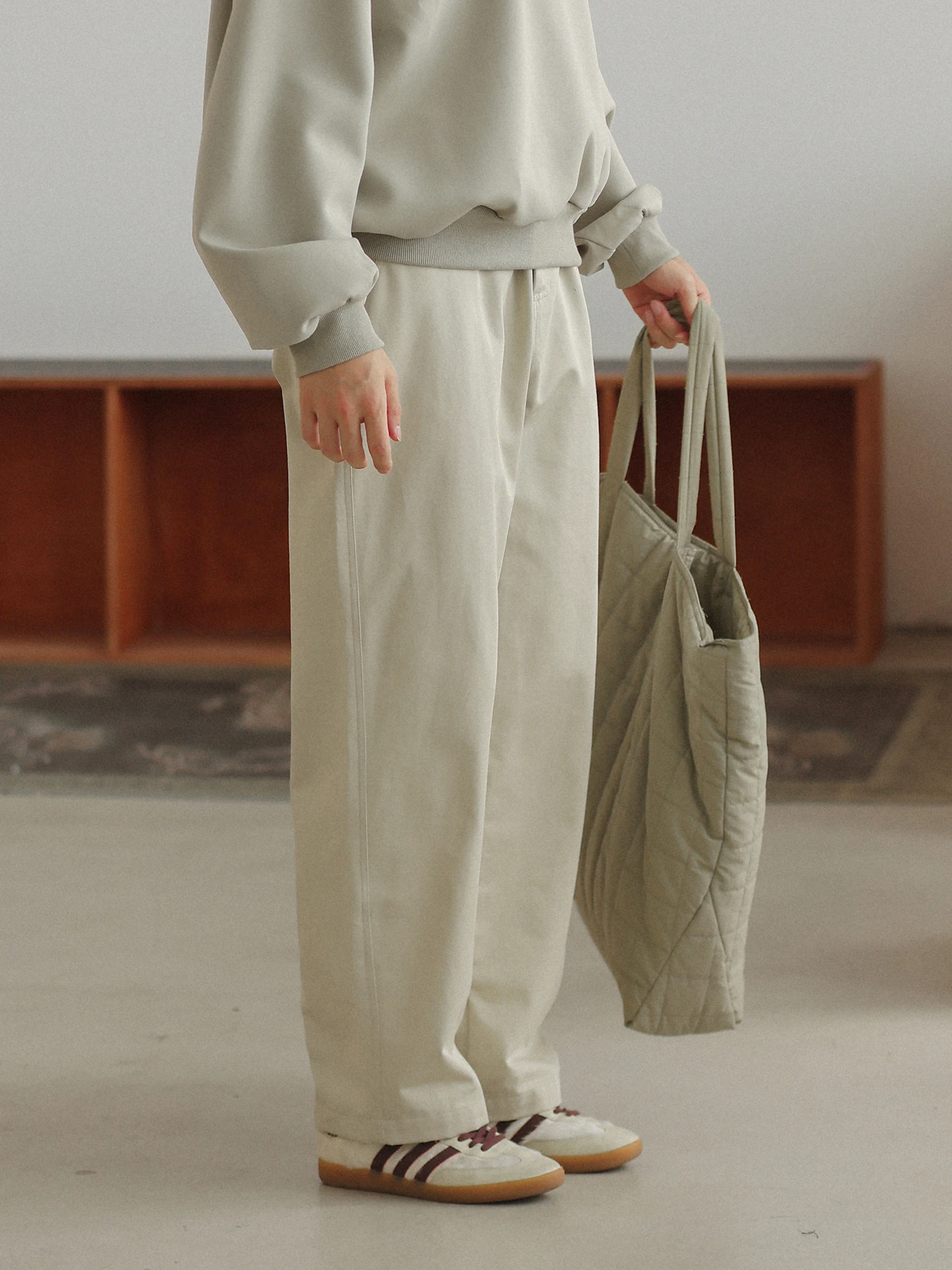 

Noears Retro Japanese Sle Light ey Workwear Loose Straight Leg Casual Pants Commute Comfortable Cotton Trousers