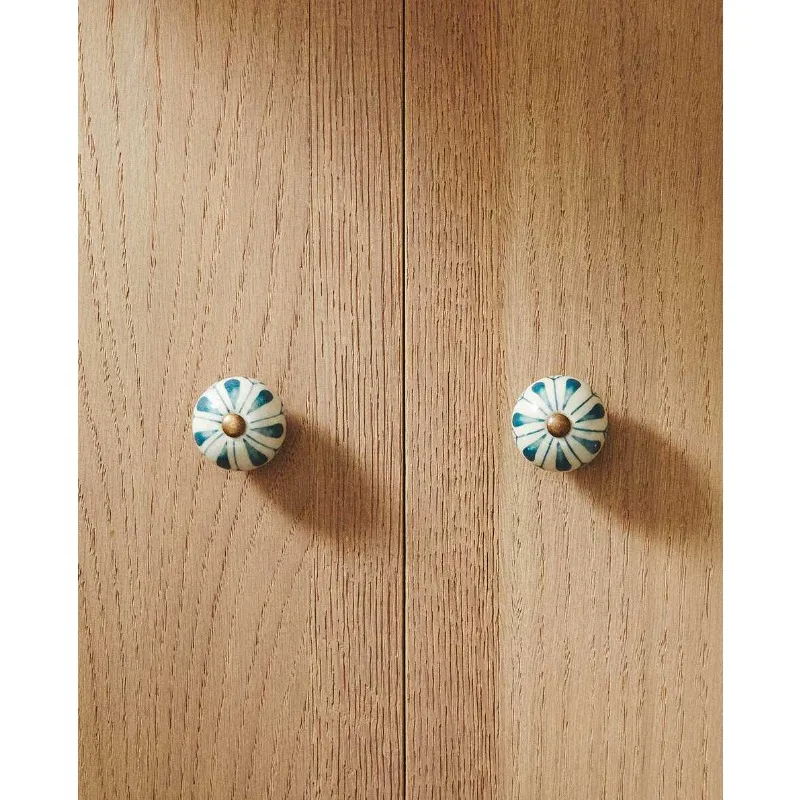 2PCS European Style Light Luxury Classical Pattern Flower Shaped Ceramic Wardrobe Cabinet Door Handle Drawer Handle