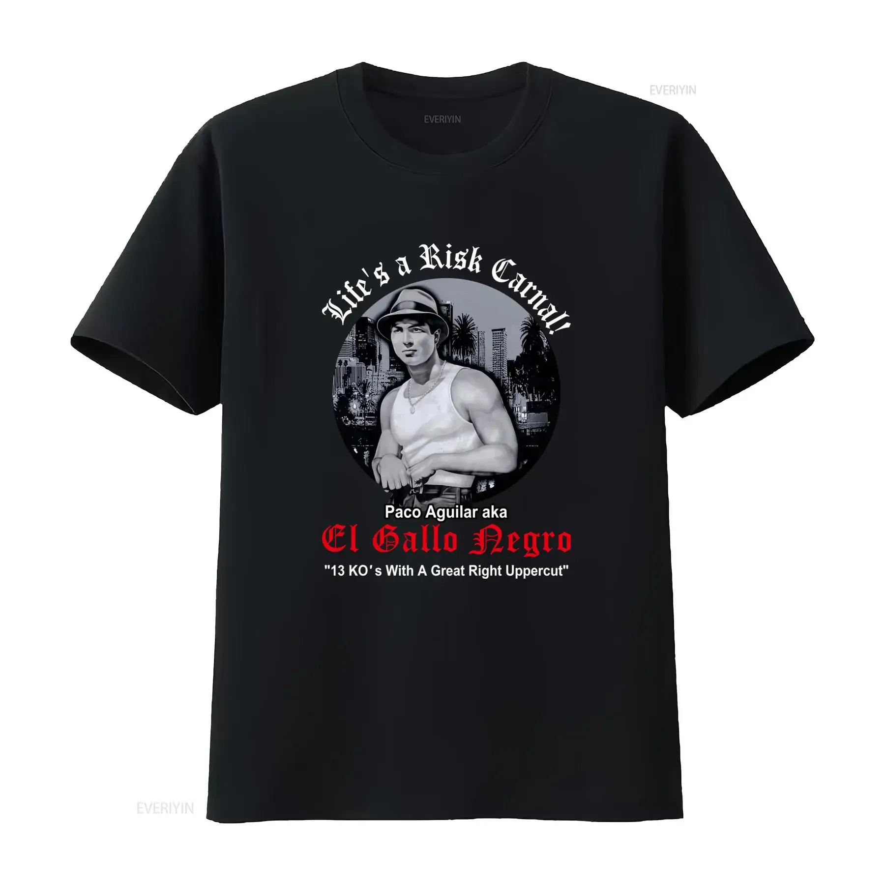 Vintage Chicano Streetwear El Gallo Negro Paco Aguilar Boxing Print Casual T Shirt vintage Washed streetwear designer clothes