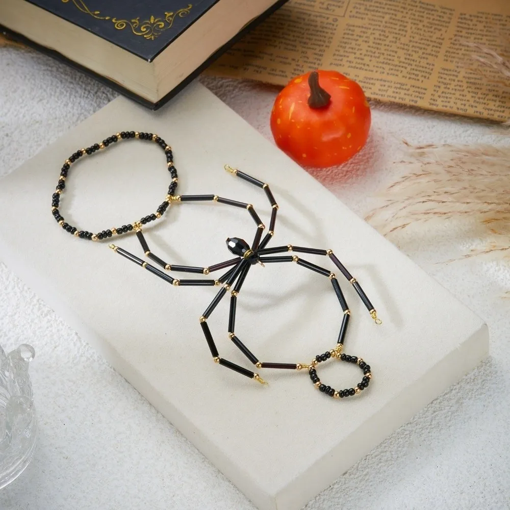 Dark Punk Spider Bracelet Beads Elastic Halloween Bangle Hand Chain Finger Chain Halloween Hand Decoration Halloween Party