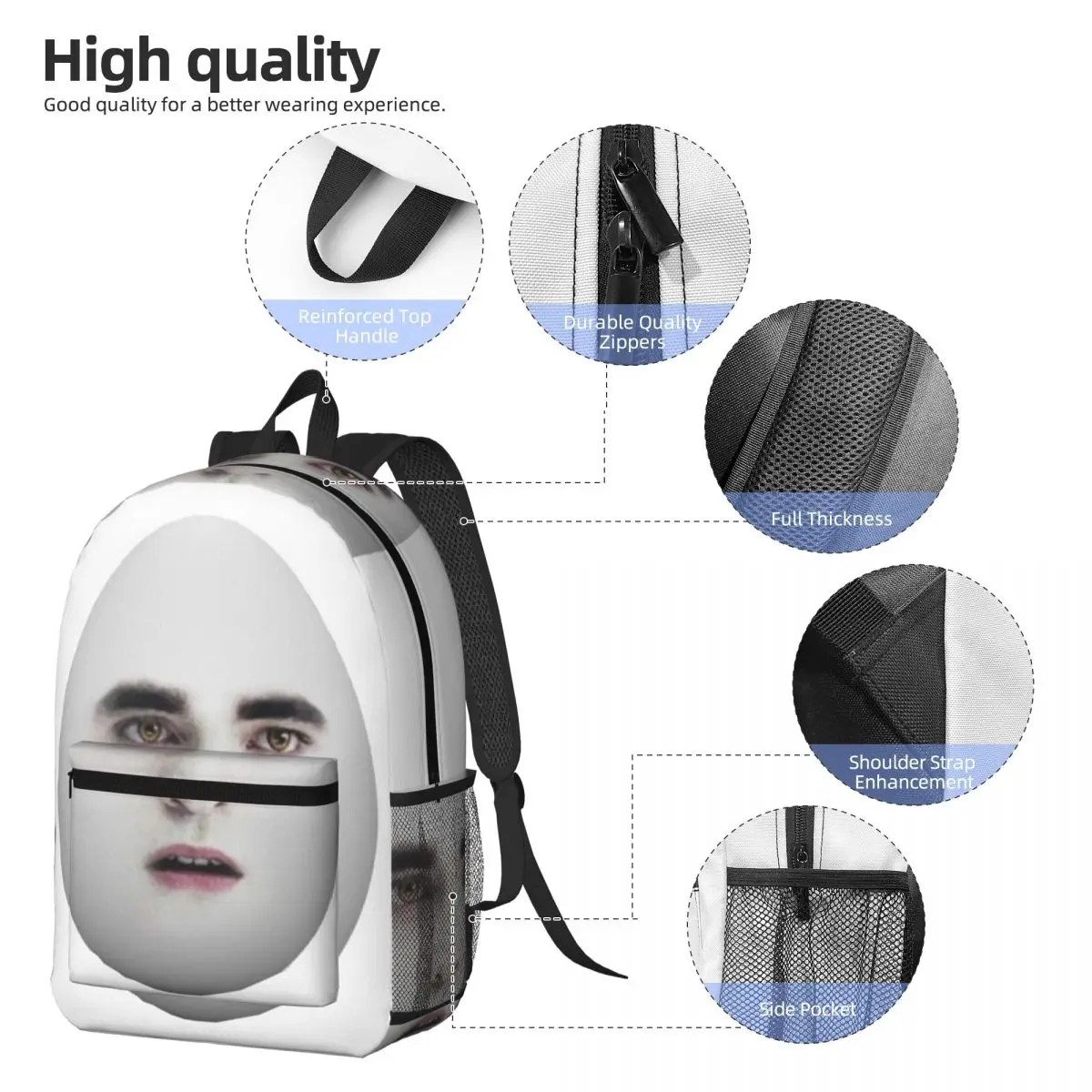 Eggward Funny Edward Cullen Backpack Daypack Large Capacity Children BookBag School Bag Shoulder Bags for Men Women