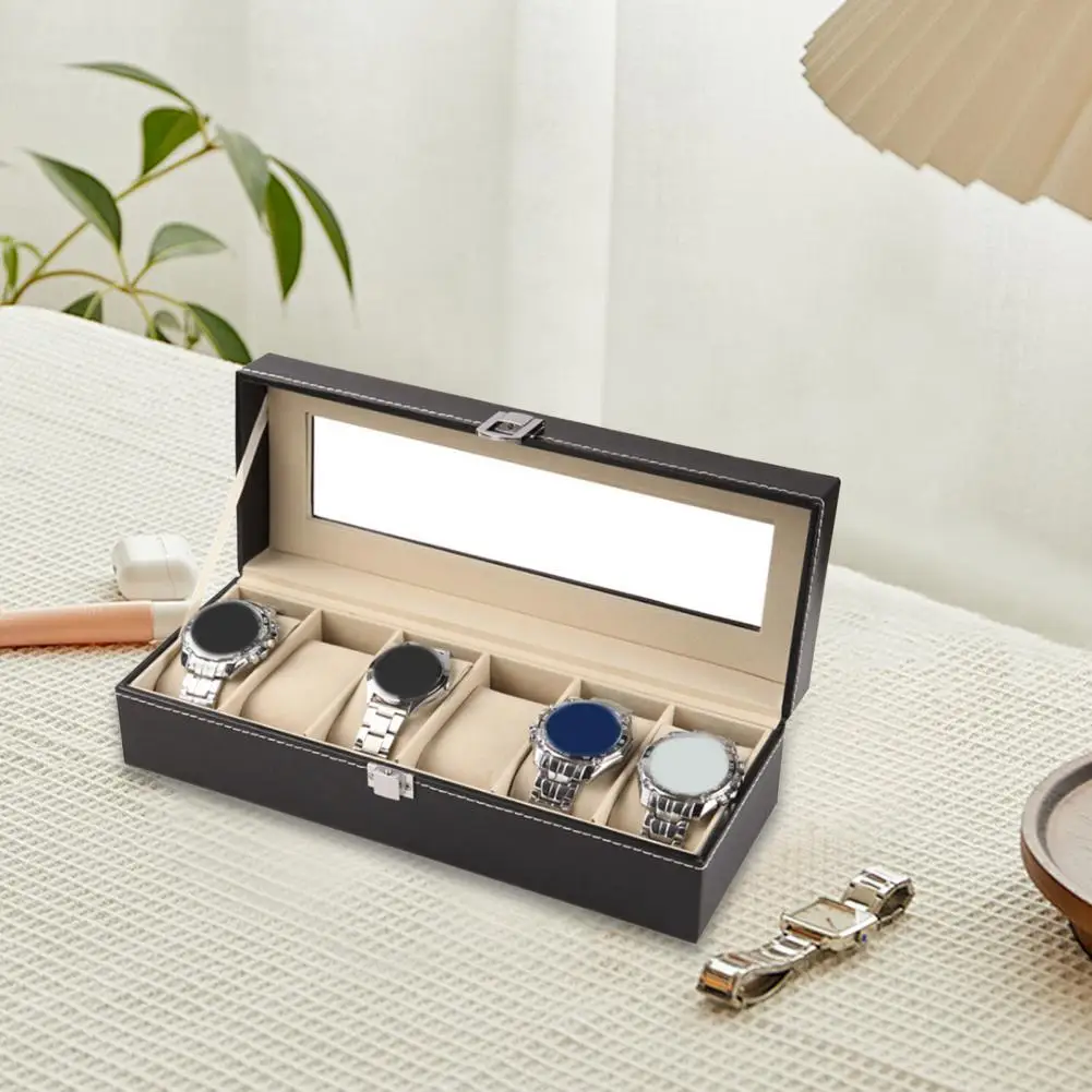 Watch Box with Glass Cover Spacious Interior Soft Lining Waterproof Portable Watch Box Organizer Jewelry Display Storage Case