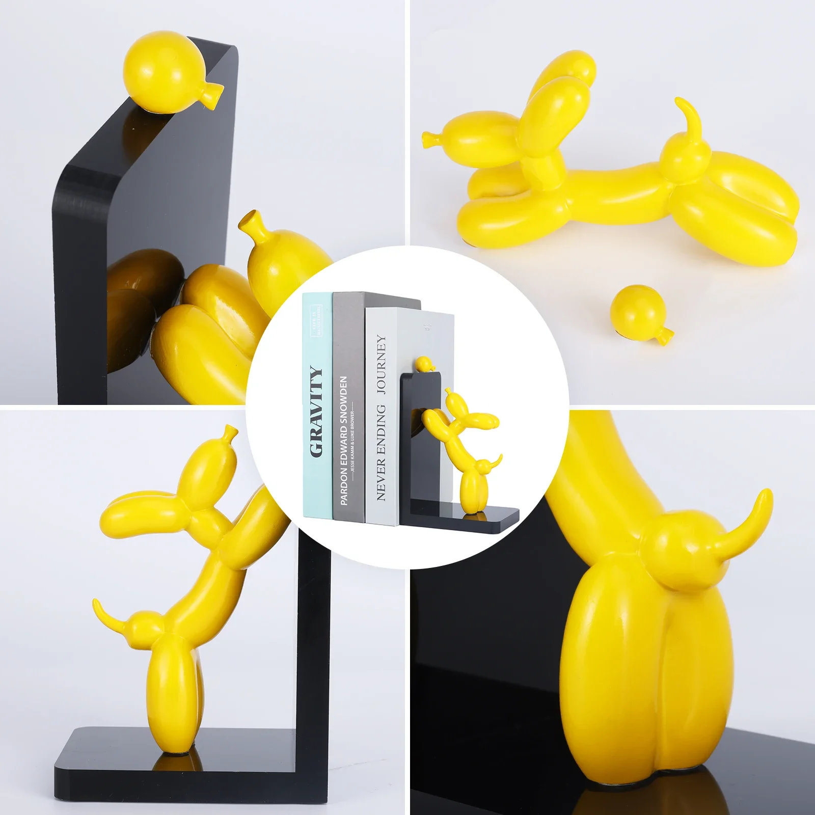 Resin Balloon Dog Book Ends Home Decor Modern Dog Stature Bookends Shelves Hold Books Heavy Duty Book Holder Stopper for Shelf