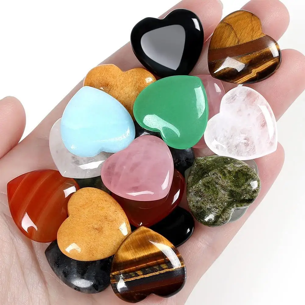 30/15Pcs Heart-shaped Stones Natural Crystals Carved Multicolor Love Gemstone Room Decoration Diy For Necklace Healing Reiki