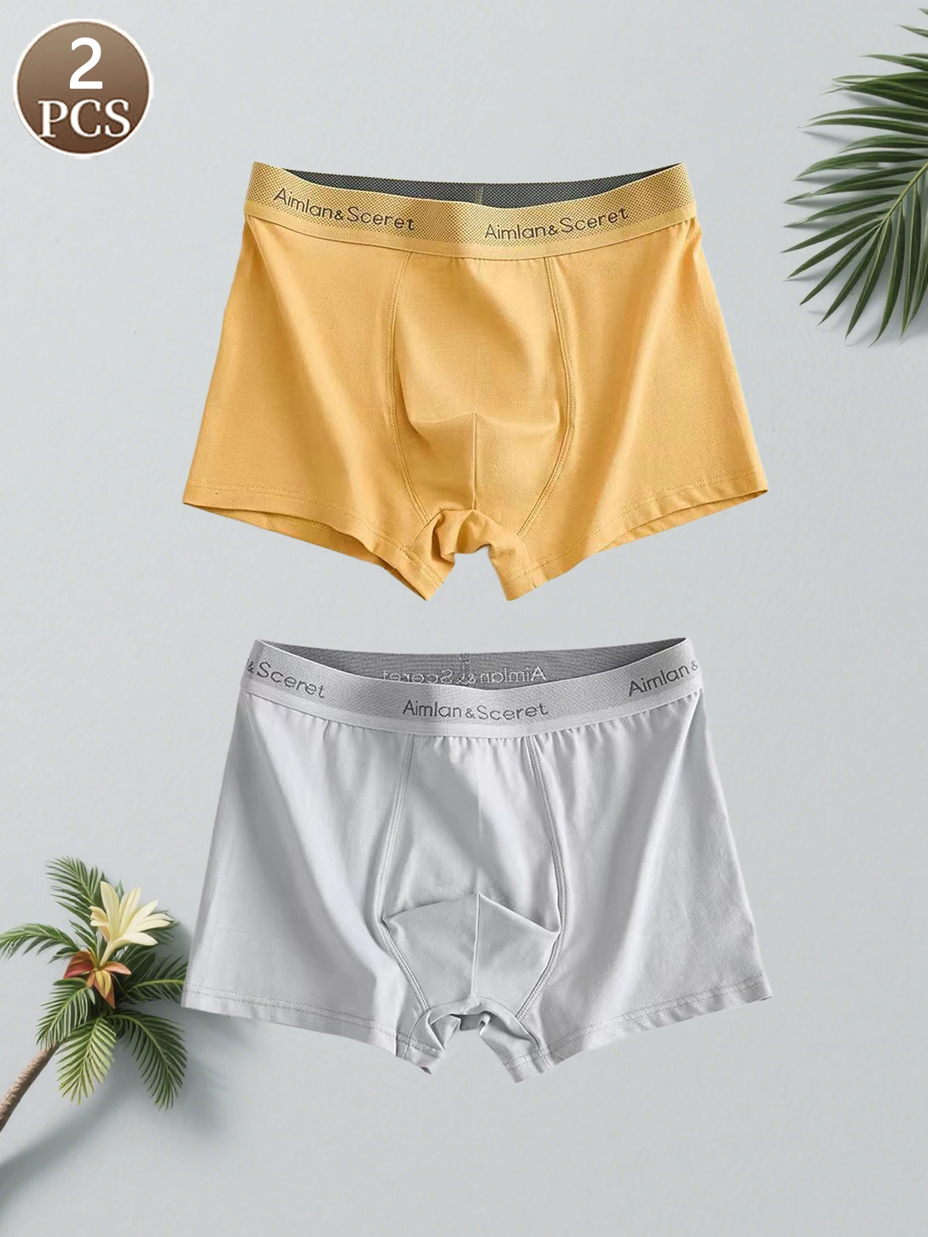 2PCS männer boxershorts modische brief gestrickte einfarbig einfachen stil männer casual unterwäsche mittlere taille weiche männer unterhosen