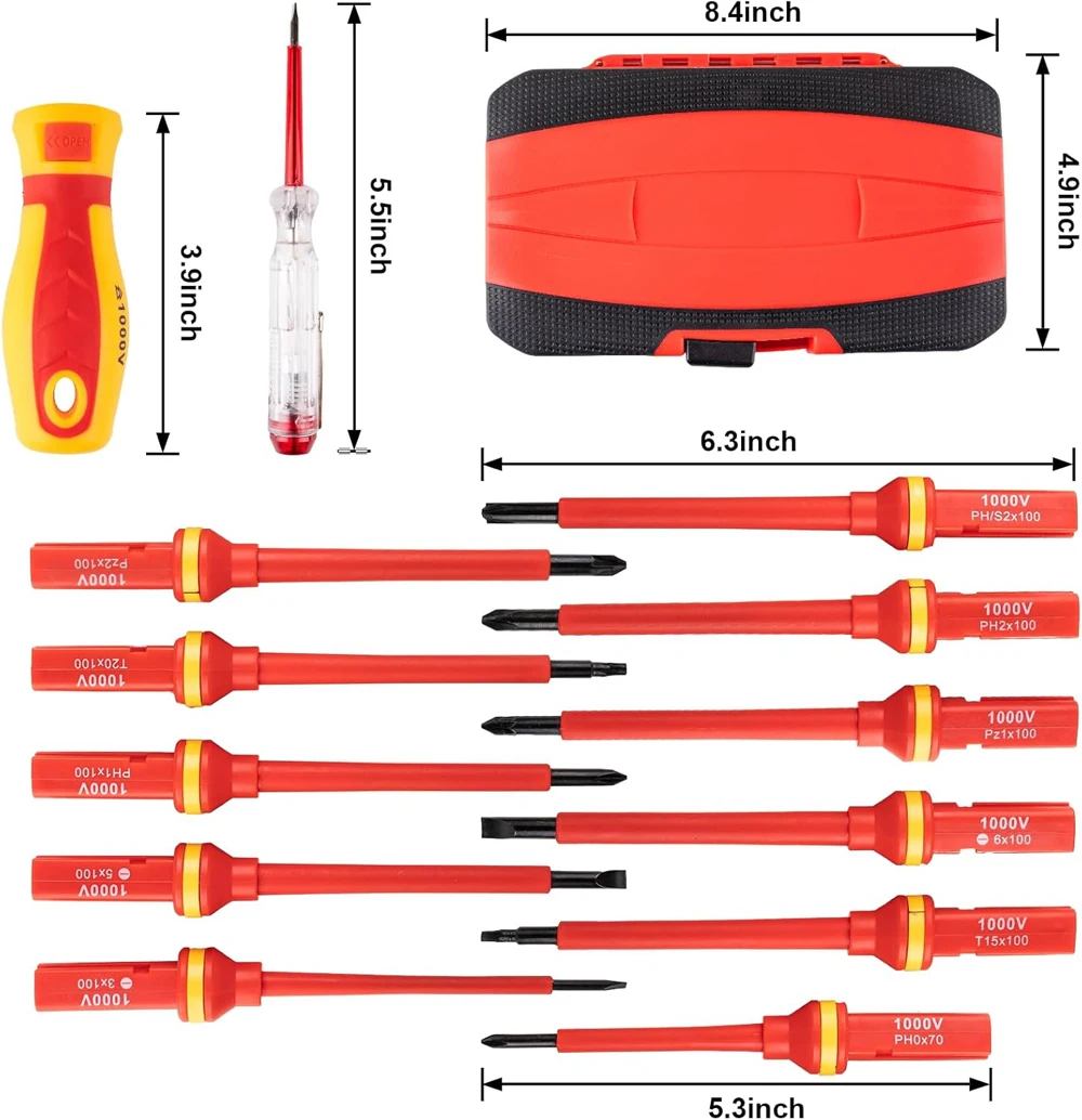 13/9-teiliges 1000V Isoliertes Schraubendreher-Set S2-Stahl Magnetische Spitzen PP+TPR-Griff für Elektriker-Reparaturwerkzeuge & Industrielle Anwendungen – Detail 3