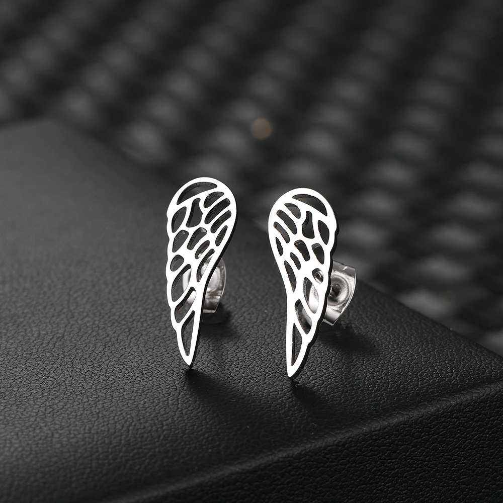 Stainless Steel Earrings 2022 Trend Charms Angel Wing Korean Fashion Unusual Stud Earrings For Women Jewelry Party Girls Gifts