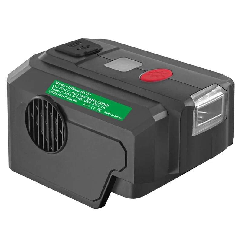 

Power Inverter For Ryobi 40V Battery 200W DC 18V To AC 110V With USB Port&Type-C PD3.0 Output Port& LED Lighting US Plug