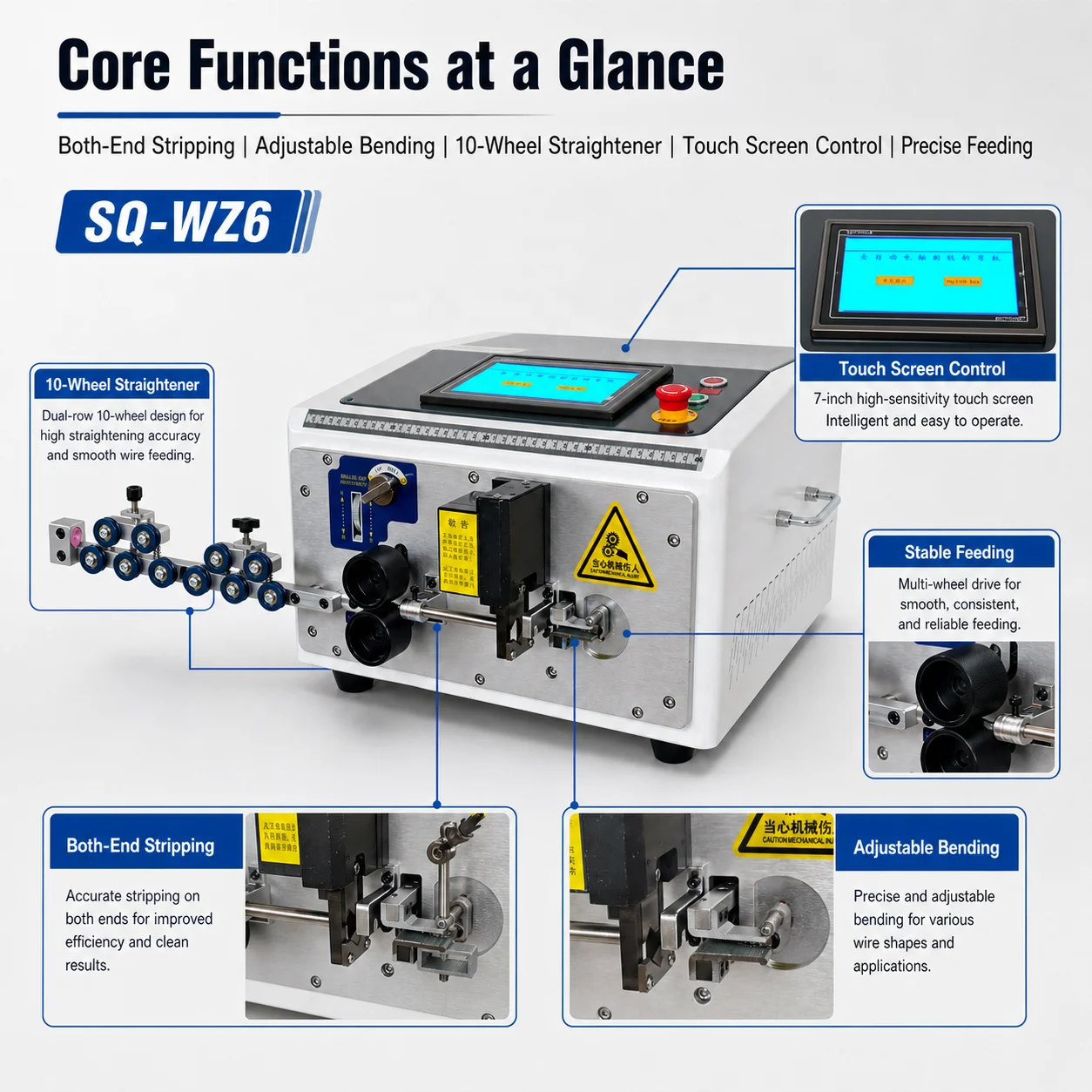Automatic Wire Cutting Stripping Bending Machine SQ-WZ6 0.5-6mm2 Hard Wire BV Cable CNC Wire Bender 7
