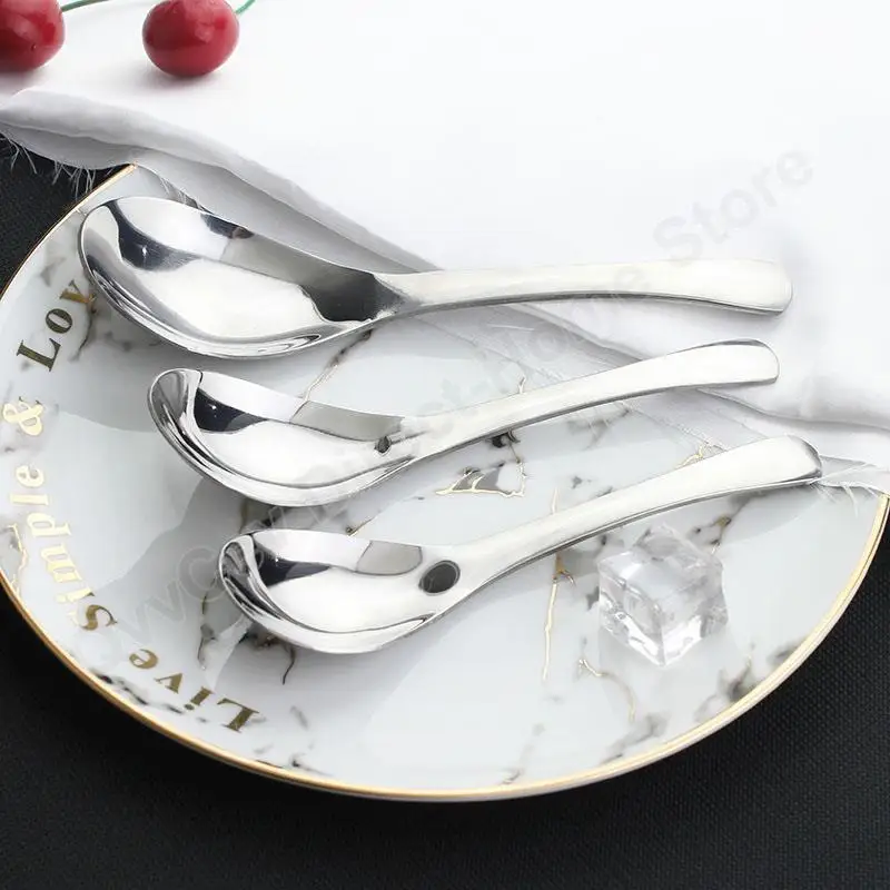 Silver Stainless Steel Soup Spoons Fork Home Kitchen Deepen Small Large Capacity Mirror Flatware for Kitchen Soup Rice Tableware