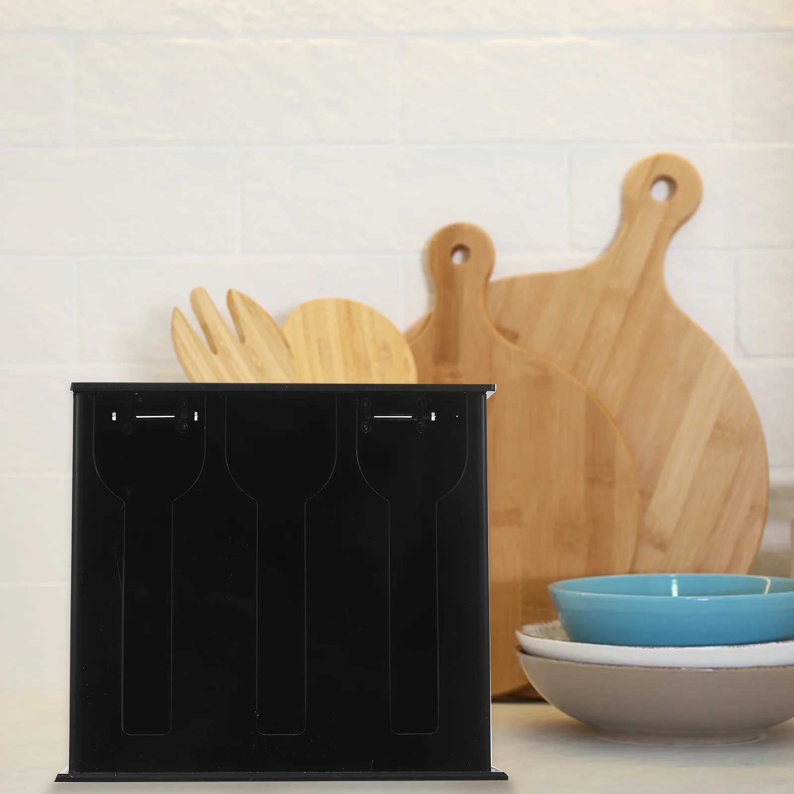 

Acrylic Spoon Holder Large Capacity Kitchen Cutlery Organizer Black Reusable Storage Box Restaurant Home