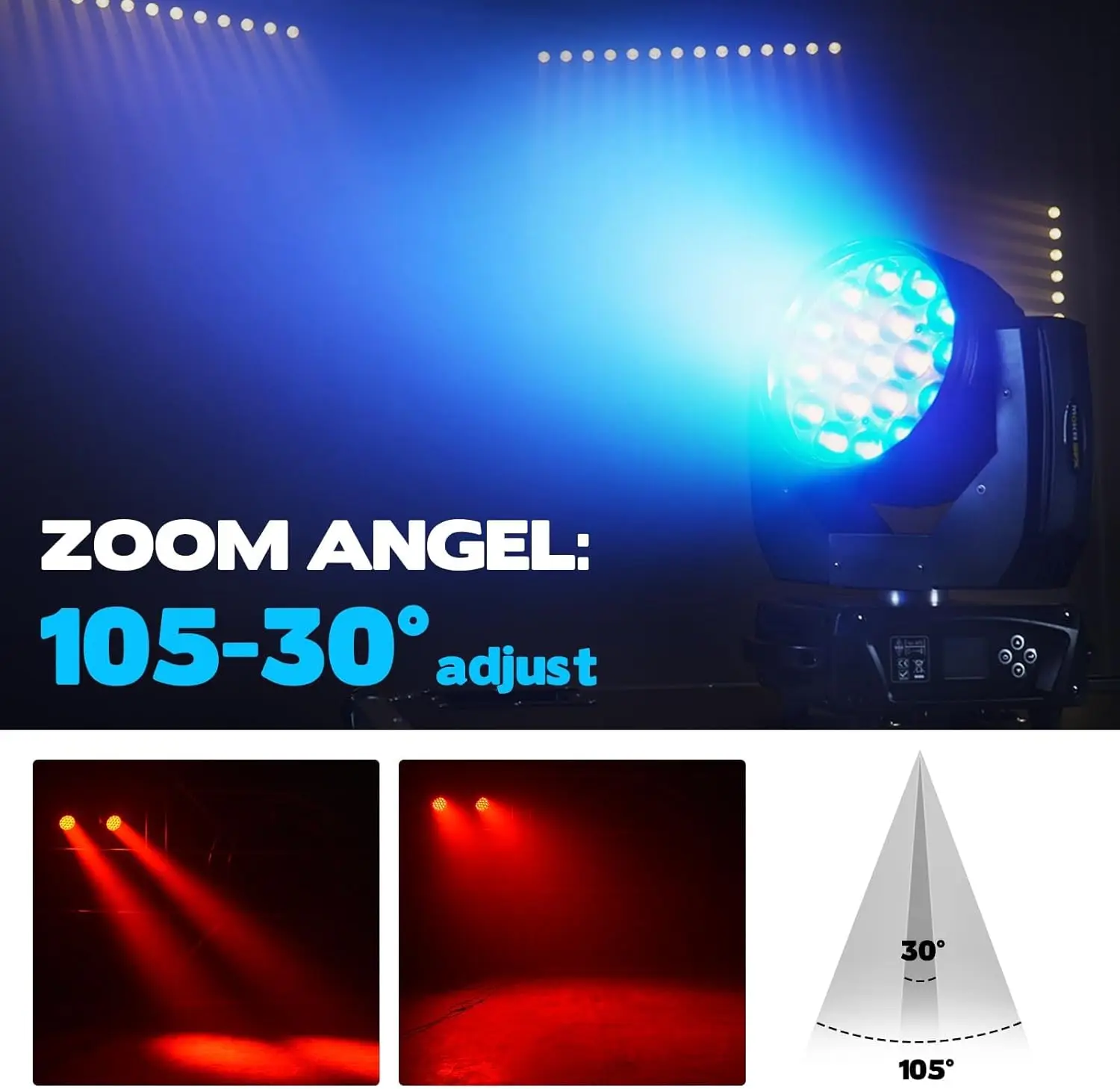 19x15W Zoom Beam Wash Moving Head Light for Stage Lighting Effect with RGBW 4in1 LED and DMX Control Dj Disco and Nightclub