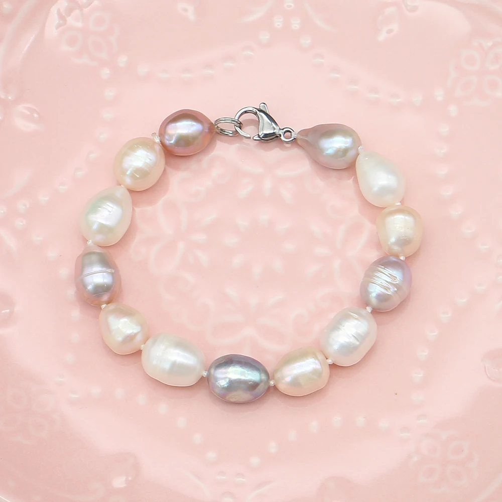 Mix-color Natural Baroque Pearl Beaded Bracelet Rice Shape Freshwater Pearl Jewelry Gift 16cm Length Elegant Outfit Essentials