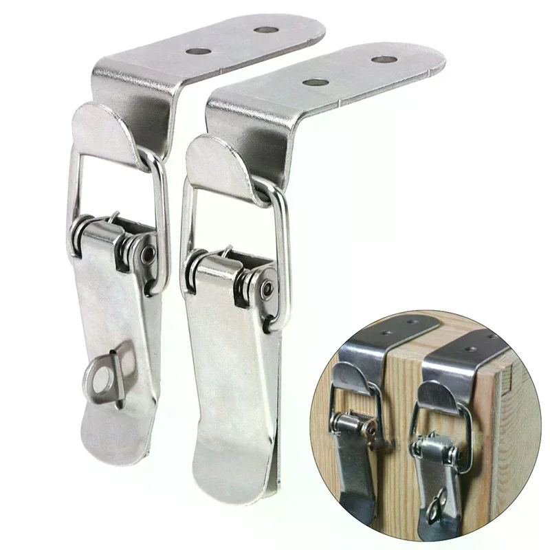 Spring 90 Degrees Duck-mouth Buckle Hook Lock Iron Loaded Draw Toggle Latch Clamp Clip Silver Hasp Latch Catch Clasp