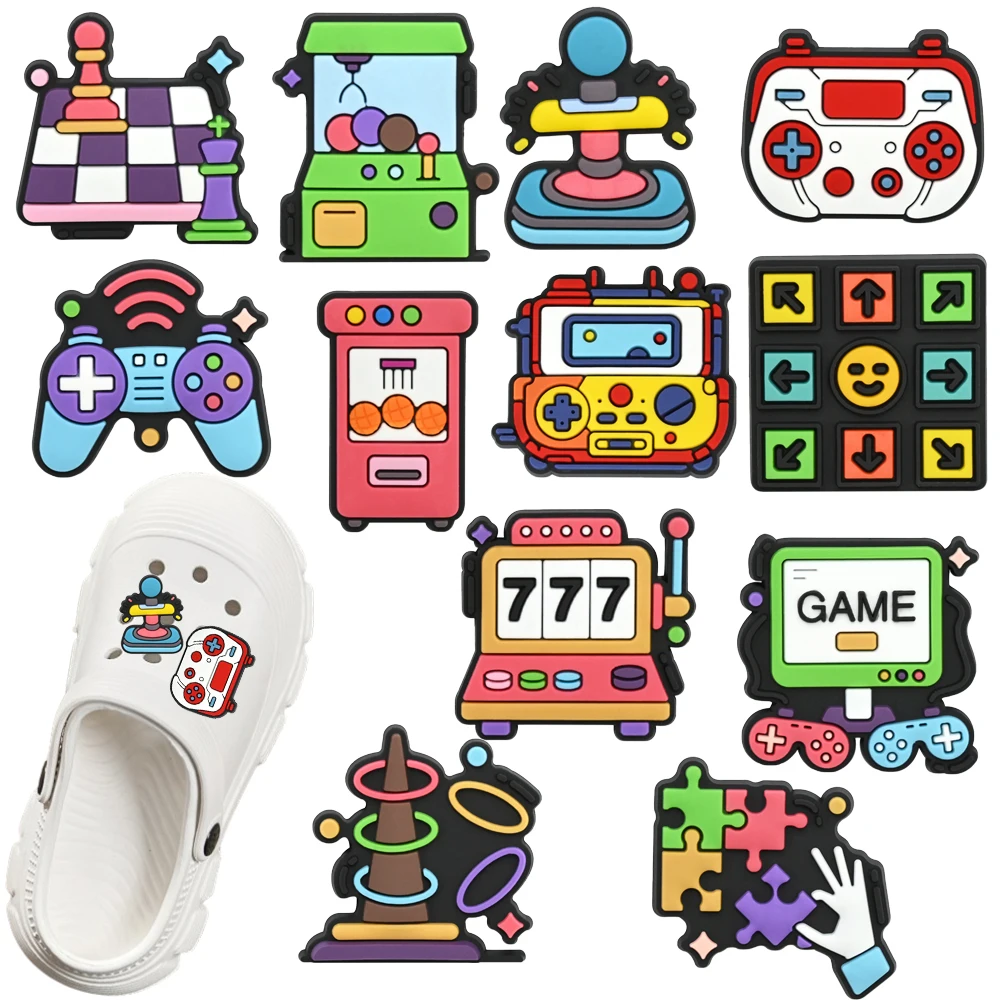 12 Stück Cartoon-Spielkonsolen-Serie PVC-Schuhzubehör Passend für Lochbänder DIY-Schuhdekorationen Kreativitätsgeschenke