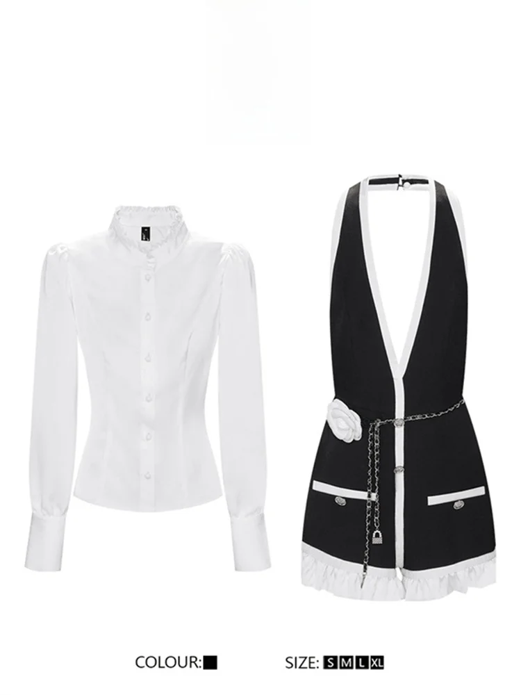 

Korean Style Women's Fashion Shirt And Pants Set Spring New Arrival Unique Good Looking Belted Shorts Ideal for 18-25 Years O...