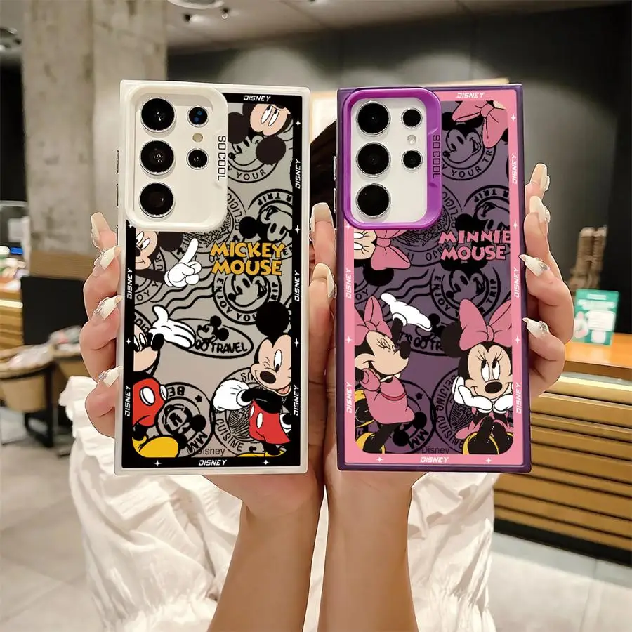 ディズニーミッキーとミニーマウスの電話ケース,サムスンギャラクシーs25,s23 ultra,s20,s24 fe,s22,s21 plus,note 20