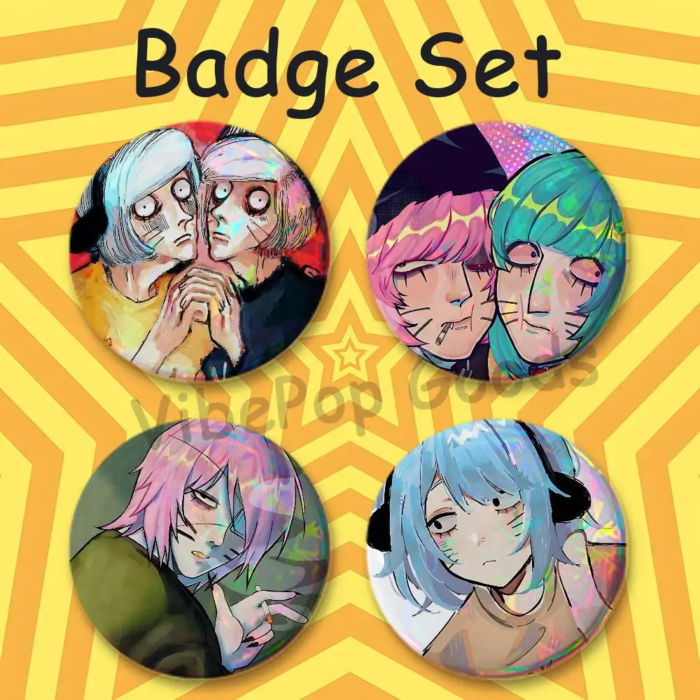 Nyon Nyen Ranfren Neon 25mm Badge 4-Piece Set Mini Pill Baji Kawaii Collectibles Creative Button Pin for Ita-Bag