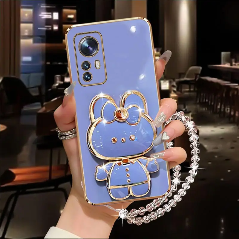 Mi11 Mi12 Mi13 Diamond Strap Mirror Rabbit Phone Holder Case For Xiaomi Mi 12 12T 8 9 10 10s 11 11T 13 14 Lite Pro Stand Cover