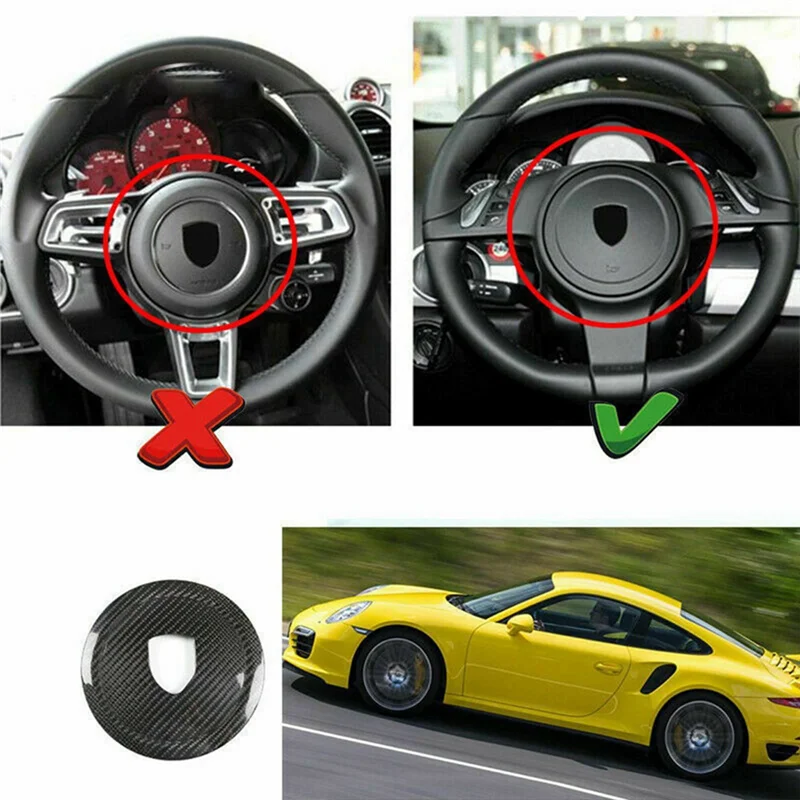 

Ac29-Real Carbon Fiber Steering Wheel Rings Logo Trim Cover Stickers For Porsche 911 Panamera Cayenne Boxster 2008-2016 Parts Bl