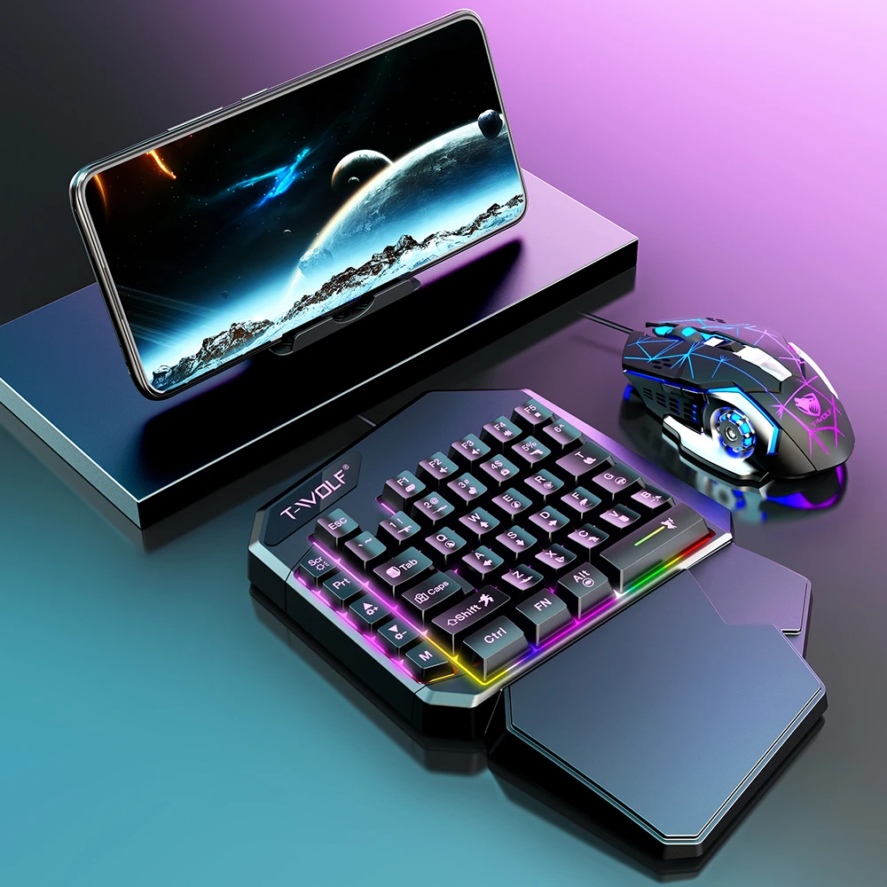 جديد حار لعبة قطعة أثرية بيد واحدة مع مسند راحة اليد RGB محول لوحة المفاتيح ماوس قابل للبرمجة 5 في 1 مجموعة ل أجهزة ألعاب أندرويد iOS