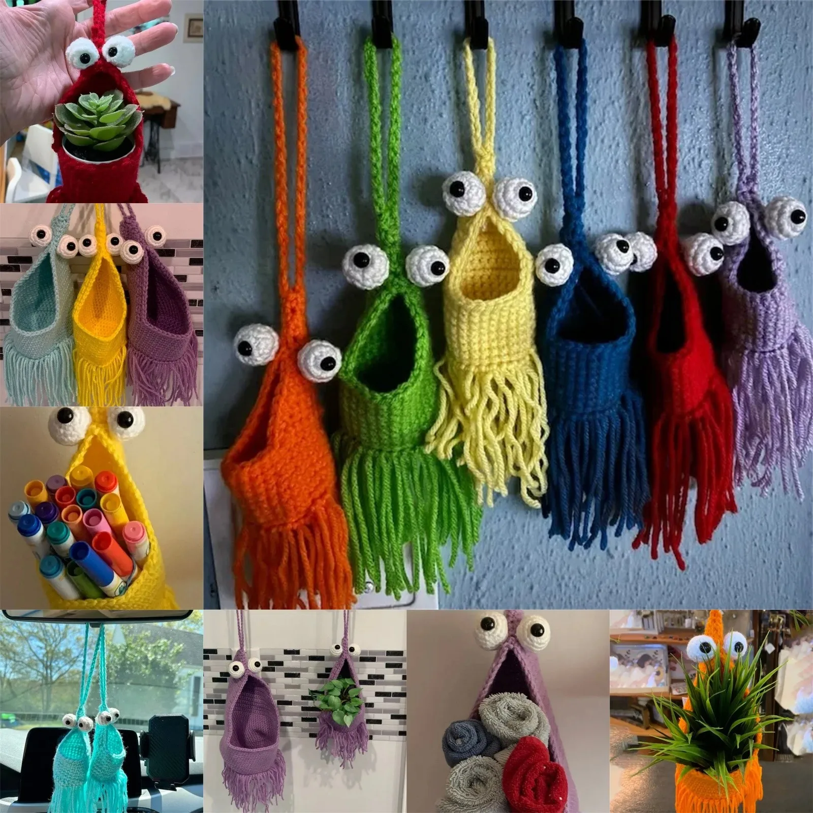 

Crochet Alien Plant Hanger Hand Hooked Knitted Organizer For Car Hanger Mirr Or Hanger Hanging Planter Crochet Martian Basket