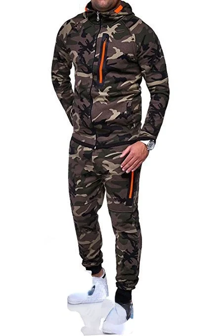 Men's Outdoor Camouflage Set, A Two - Piece Set Including A Casual Sports and Mountaineering Hooded Sweatshirt and Long Trousers