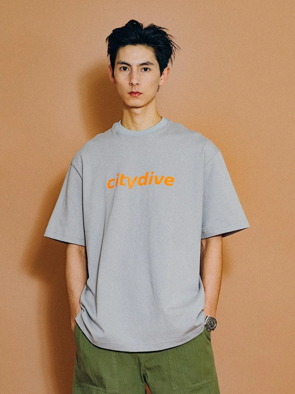 CITYDIVE Loose Fit Short Sleeve T-Shirt Printed Logo Small Collar Cityboy Style Casual Youthful Summer Fashion Tee Shirt