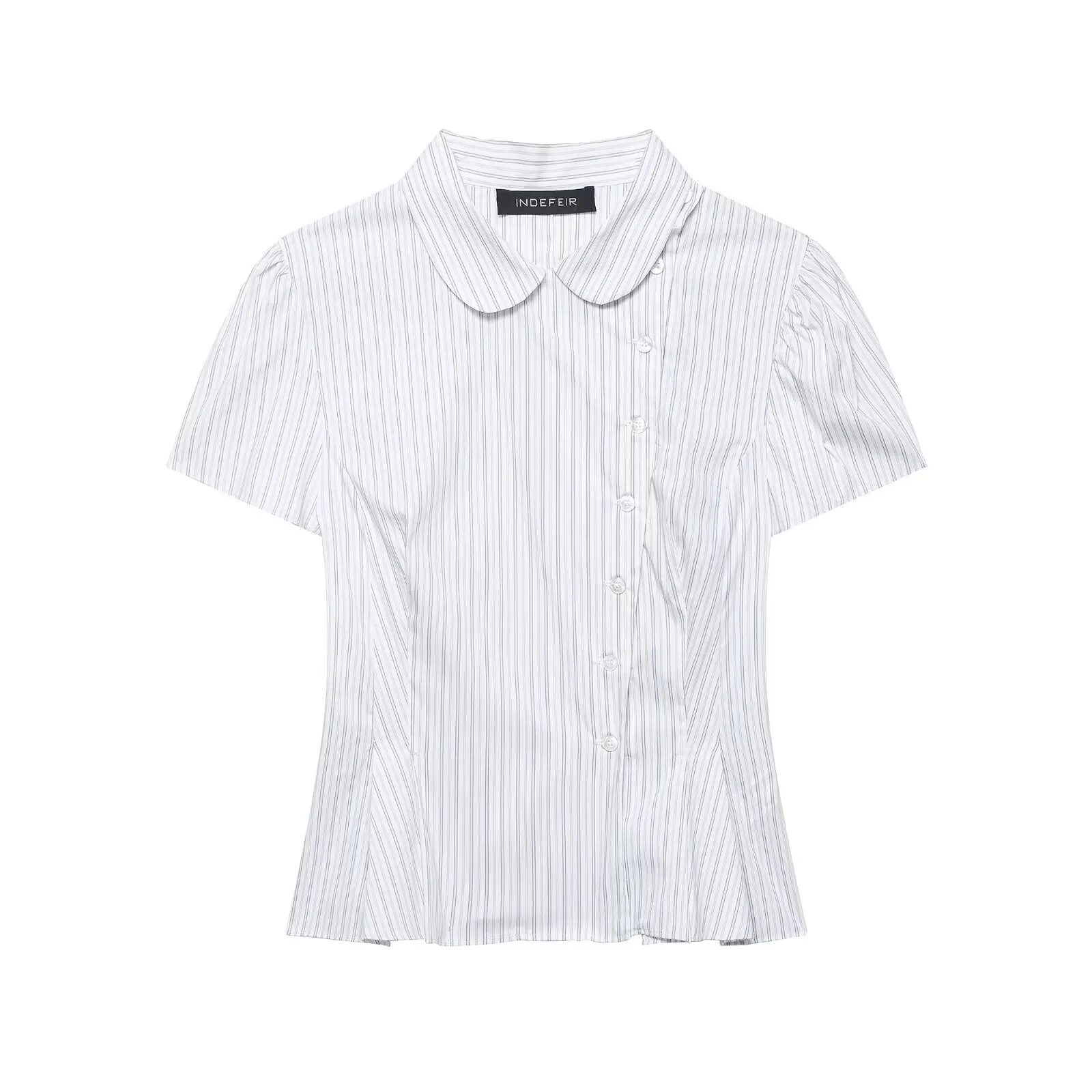 

Spring Women Shirt Striped Lapel Single Breasted Female Elegant Casual Loose Versatile Short Sleeve Waist 2026 Short Blouse