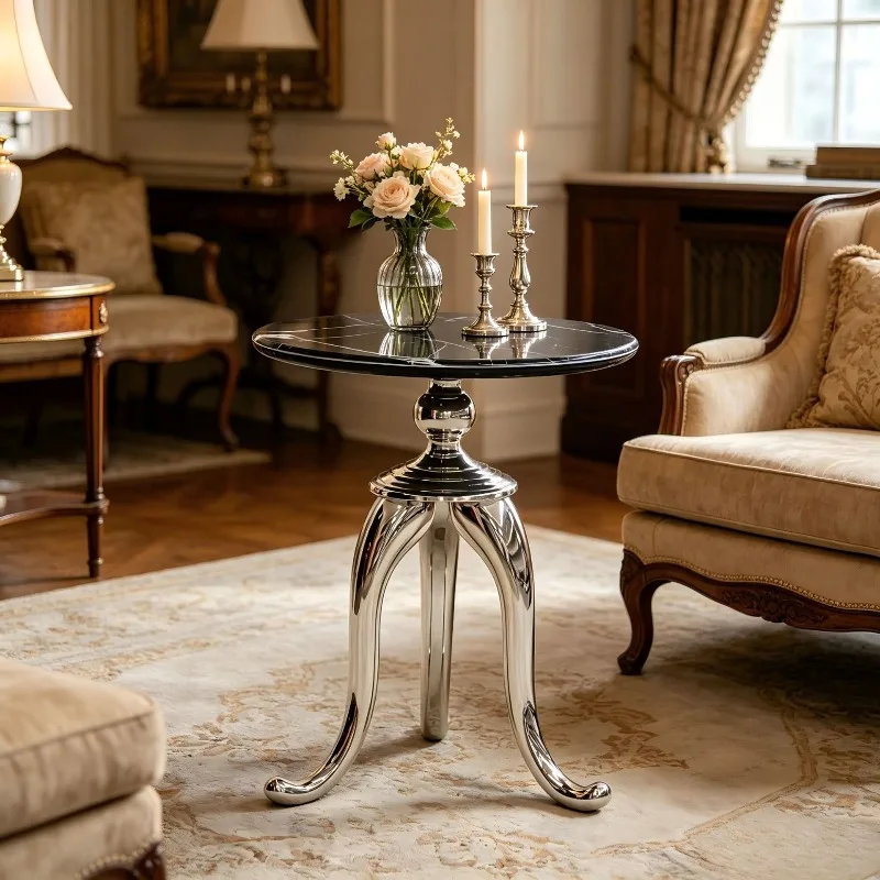 European light luxury round coffee table microcrystalline stone living room sofa side study hotel corner bedside table mobile sm