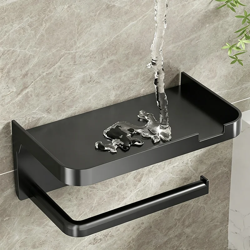 Toilettenpapierhalter ohne Bohren mit Ablage, Wandmontierter Papierrollenspender für Badezimmer, Multifunktionales Aufbewahrungsregal – Detail 6