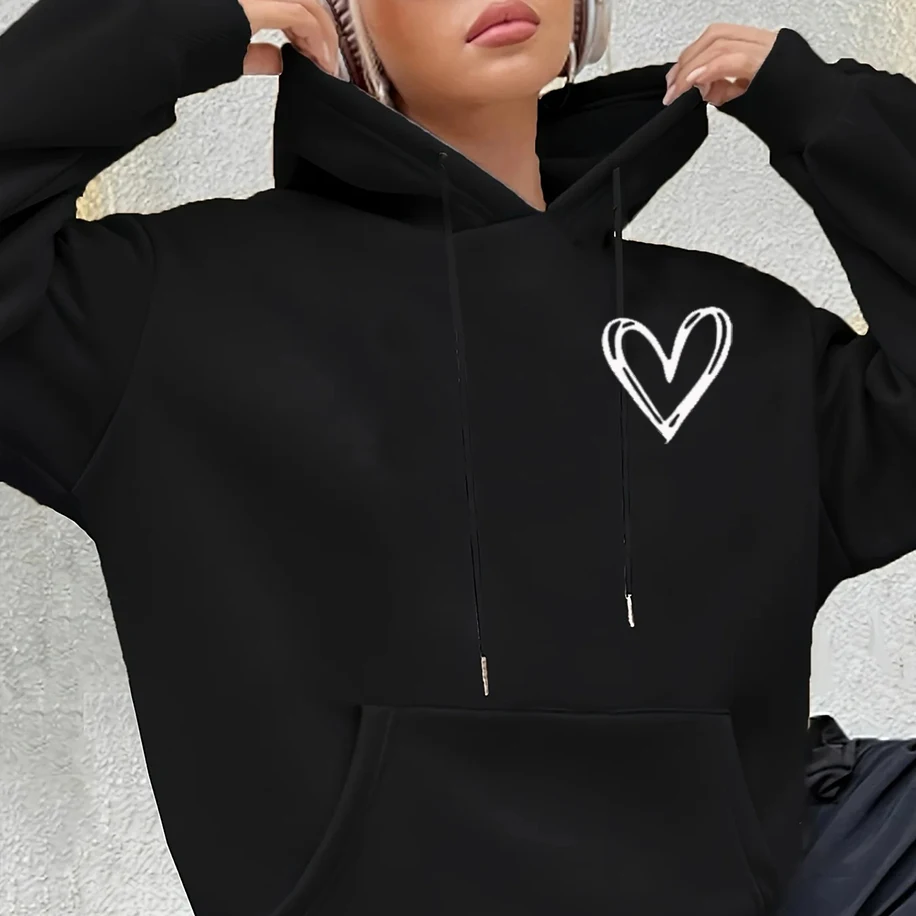 

Simple Heart Printed Men Women Hoodies Street Classic Vintage Harajuku Couple Clothing Winter Casual Oversized Loose Kawaii Tops