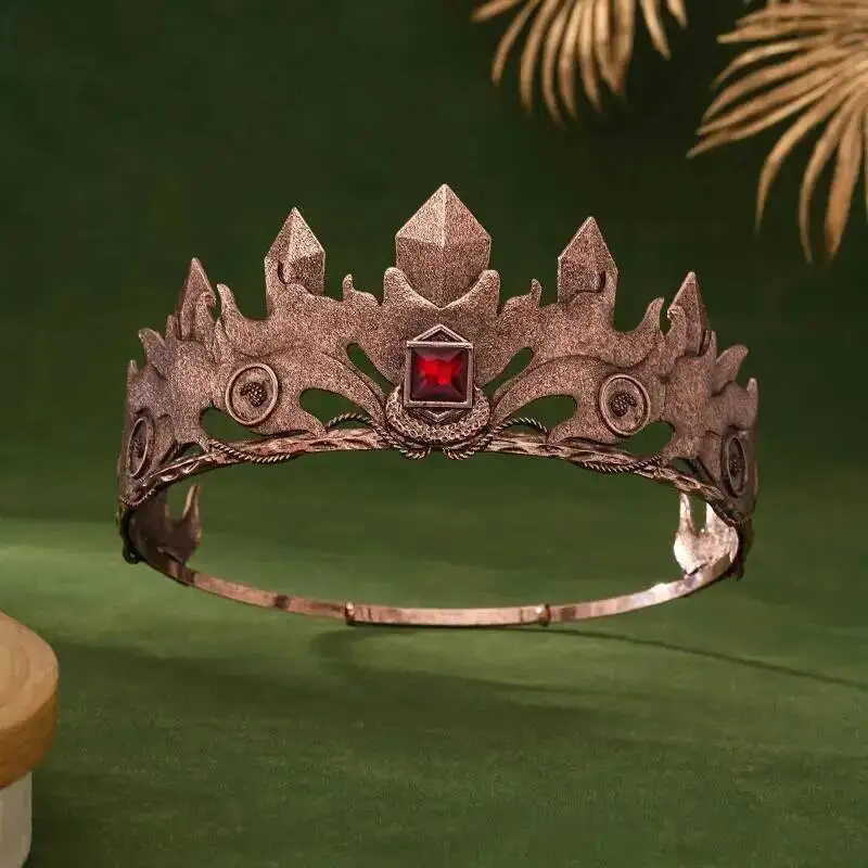 Retro Round Medieval Crown Men King Adjustable Blue Crystal Halloween Headwear European And American Performance Stage Costume