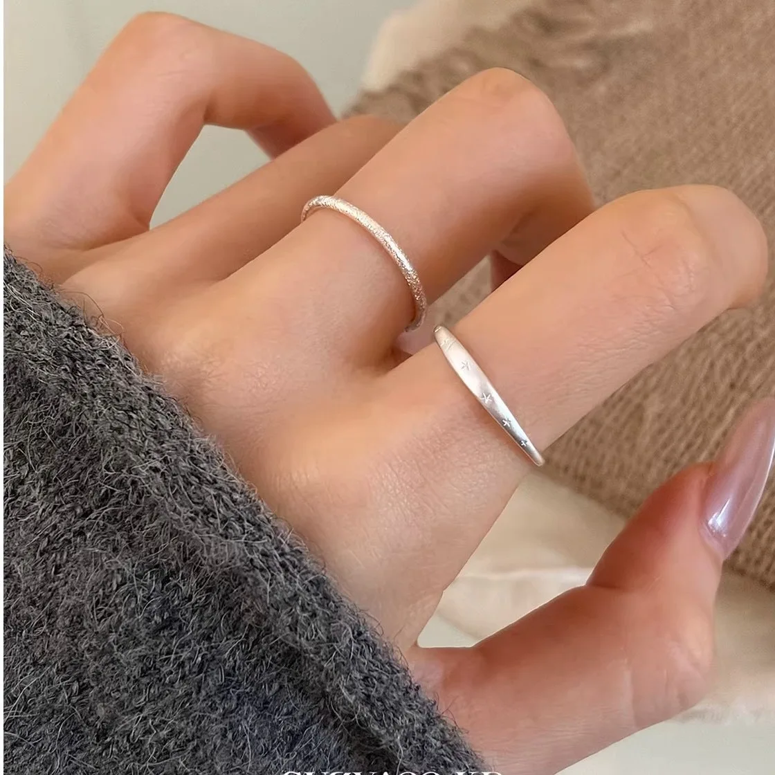 925 Sterling Silver Rings for Women Couple Minimalist Narrow Sparckling Star Jewelry Birthday Gift Prevent Allergy - view 6