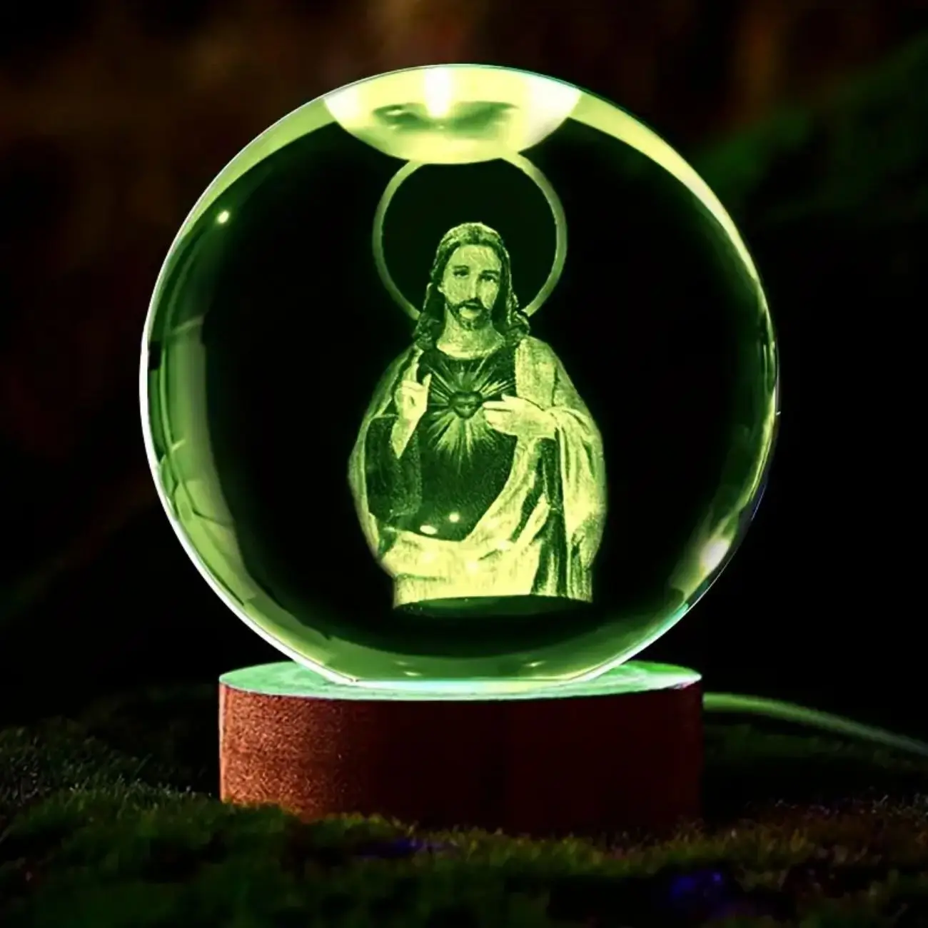 1pc,3D Jesus Crystal Ball, Multi-color lighting base, Good Luck style nightlight, family bedroom decoration for creative gifts,