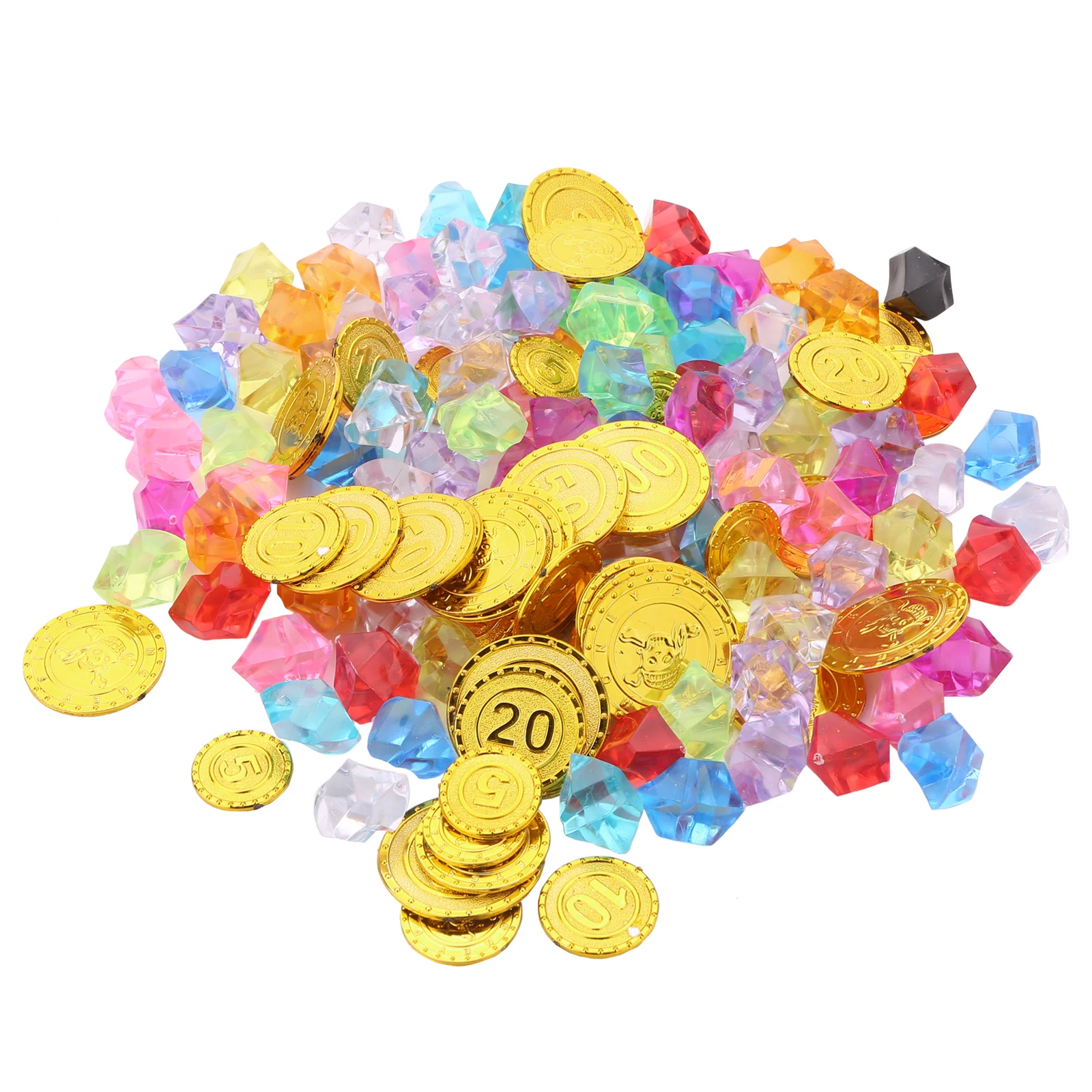 Multi Type 100Pcs/120Pcs Plastic Treasure Toys Gold Coins Crystal Gem Pirate Kids Halloween Birthday Party Props Accessories