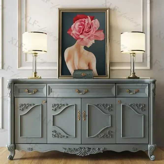 

ls 42French solid wood dining side cabinet old retro carved storage multi-functional antique small apartment decorative cabinet