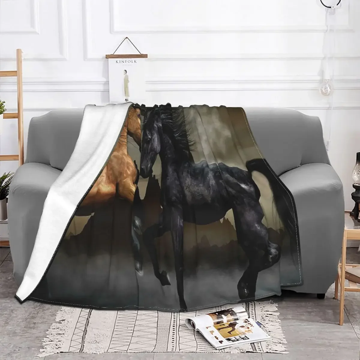 

3D Art Horse Baby Blankets Sofa Cover Flannel Spring/Autumn Animal Multi-function Popular Throw Blanket for Bed Office Rug Piece