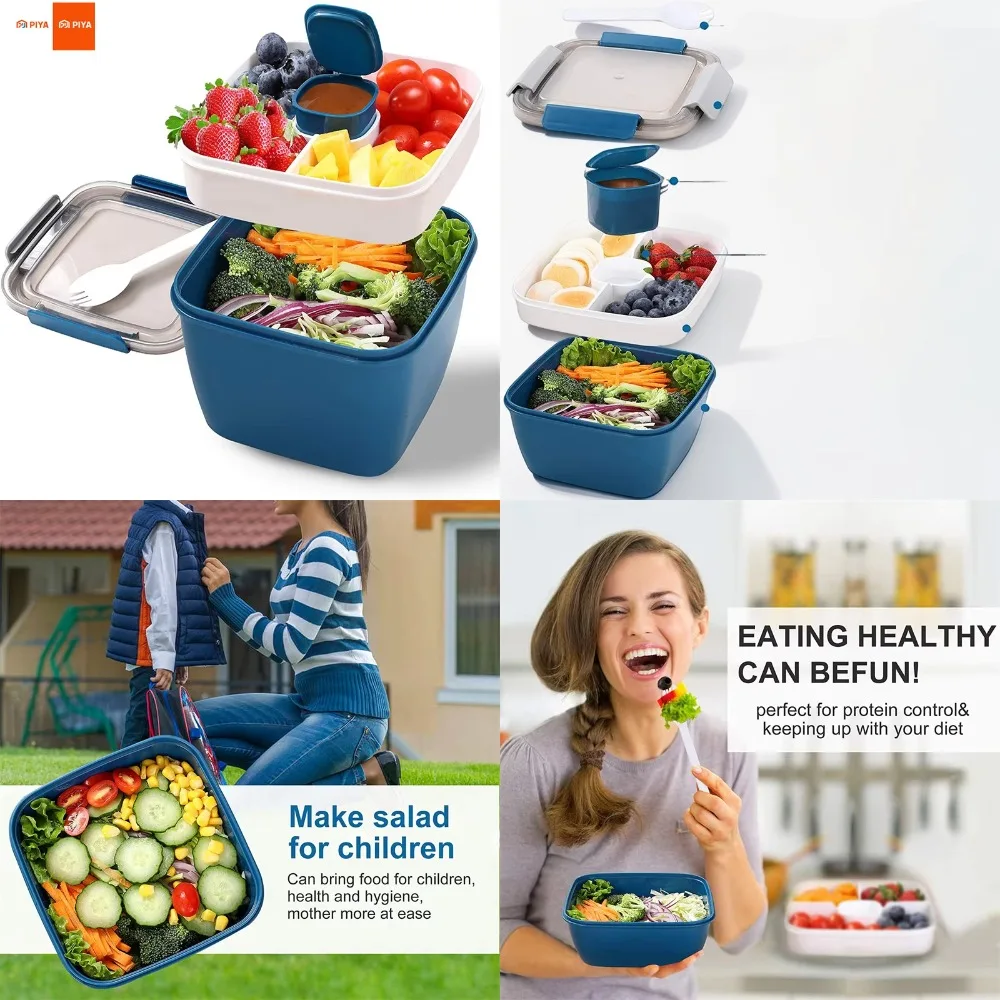 

Portable Salad Lunch Container Salad Bowl 2 Compartments with Large Bento Boxes Salad Bowls Lunch Box Lunch Container For Food